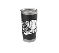 Vintage Cincinnati Baseball Leopard Heart Baseball Fans Gobelet isotherme en acier inoxydable double paroi