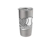 Vintage Cincinnati Baseball Leopard Heart Baseball Fans Gobelet isotherme en acier inoxydable double paroi