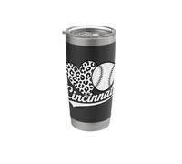 Vintage Cincinnati Baseball Leopard Heart Baseball Fans Gobelet isotherme en acier inoxydable double paroi