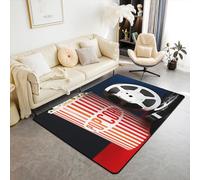 Vintage Cinéma 150x200cm Par Le Lit Tapis de Sol Enfants Filles Pop Corn Tapis de Cinéma Thème Tapis de Sol,Filmstrip Imprimé Tapis D'Appoint Set Cinéma Salon Décoration Personnalisée,Noir Rouge