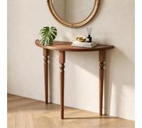 Vintage Half Moon Crescent Console Table Solid Wood Narrow Entryway Hallway | 25cm Slim Space Saving Profile with Roman Column Legs for Small Entryway and Behind Sofa(Walnut,100cm/39.4in)