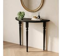 Vintage Half Moon Crescent Console Table Solid Wood Narrow Entryway Hallway | 25cm Slim Space Saving Profile with Roman Column Legs for Small Entryway and Behind Sofa(Black,60cm/23.6in)