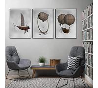 Vintage Home Decor Montgolfière Rétro Steampunk Dirigeable Toile Peinture Mur Art Photo Affiche pour Morden Salon 20x30cmx3pcs sans cadre