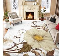 Vintage Illustration Doux Tapis, 60 x 90 cm Perd Pas Ses Poils Salon Tapis | Lavable Aquarelle Éclaboussure Encre Floral Plante Vigne Imprimé Tapis, Antidérapant Poil Bas Blanc Tapis pour Salon