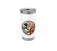 Vintage Japanese Cherry Sakura Blossom Wave Red Fox Lover Gobelet isotherme en acier inoxydable double paroi