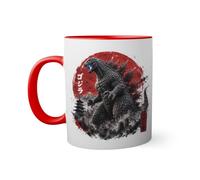 Vintage Japanese Godzila Great Wave Tasse à l'intérieur de couleur rouge avec poignée 330ml