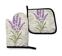 Vintage Lavandes Floral Four Mitts & Pot Holders Kitchen Set Gants de Cuisine décoratifs résistants à la Chaleur Gants de Four à Micro-Ondes pour la Cuisson Griller Le Barbecue