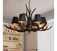 Vintage Lumière Pendante Résine Antlers Lustres Chaîne Réglable Hauteur Table Chandelier Corne De Cerf Lampe À Suspension Chambre Coucher Salon Salle D'étude Bureau Restaurant Pendentif,6 heads