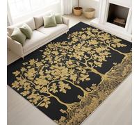 Vintage Luxueux Tapis 140 x 200 cm, Décoration D'Intérieur, Rug Premium Élégant Plantes Or Arbre de Vie pour Salon, Chambre à Coucher Tapis Lavable Et Antidérapant À Poils Ras