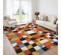 Vintage Mid Century 80x150 cm Tapis Salon Rouge Terracotta Lavable Machine | Doux Antidérapant Art Bauhaus Abstrait Géométrique Color Block Tapis Chambre Adulte Salle a Manger Descente de Lit Bureau