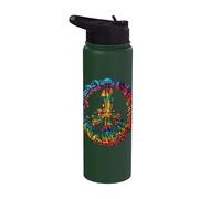 Vintage Peace Sign Mushroom Tie Dye Retro 60s 70s Hippie Stainless Steel Insulated Water Bottle