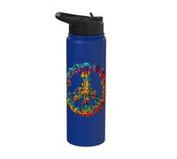 Vintage Peace Sign Mushroom Tie Dye Retro 60s 70s Hippie Stainless Steel Insulated Water Bottle