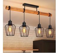 Vintage Plafonnier Salon Bois : Lustre Style Industriel Noir 4 Lumières Rétro - Applique Cuisine Métal avec 4 flammes-A LUSTRE