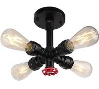 Vintage Plafonnier Tube d'eau Industriel Lustre Luminaire en Métal Rétro Suspension 4 Tête lampe Design E27 pour Salon Cuisine Couloir Loft Chambre (Noir)