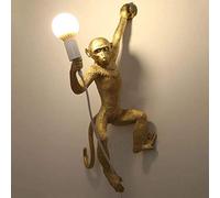 Vintage singe Lampes à Suspension chanvre corde lustre résine noire matériel Edison E27 dessins animés créatifs forme animale lampe suspendue rétro café loft bar restaurant plafonnier (d'or,Applique)