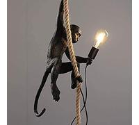 Vintage singe Lampes à Suspension chanvre corde lustre résine noire matériel Edison E27 dessins animés créatifs forme animale lampe suspendue rétro café loft bar restaurant plafonnier (noir,lustre)