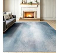 Vintage Tapis Salon 60 x 90 cm, Lavable en Machine Antidérapant Tapis Poil Ras Motif Abstrait Lignes Ondulées, Bleu Gris Home Decoration pour Chambre Salle à Manger Bureau