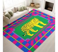 Vintage Tendance Tapis 120 x 160 cm, Décoration D'Intérieur, Rug Vibrant Avant-Garde Pop Art Animaux Tigre pour Salon, Chambre à Coucher Tapis Lavable Et Antidérapant À Poils Ras