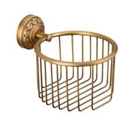 Vintage Toilet Paper Holder, Wall-Mounted Brass Tissue Rack 5.43x5.12x3.94 inches, Rustic Metal Roll Basket, Space-Saving Design, Sturdy Antique Finish for Bathroom, Apartment, Dorm, Home Decor