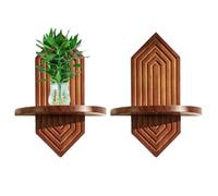 Vintage Wooden Floating Shelves Set 2 Piece Boho Planter Wall Rack Indoor | Vintage Wooden Wall Mounted Plant Holder Creates Rustic Boho Charm Display Space For Indoor Living Room Bedroom Decor