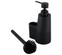 VINTORKY Flacon Distributeur de Lotion Noir à Pression, Résine, Portable | Design Simple, Usage Salle de Bain, Acier Inoxydable et Plastique, Brosse de Nettoyage Incluse
