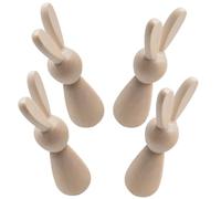 VINTORKY Lot de 4 Figurines Lapins en Bois Inachevées à Peindre, Décoration Légère et Créative pour Table ou Pièce, Artisanat Miniature Original