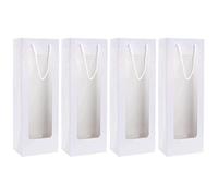 VINTORKY Lot de 4 Sachets à Vin en Papier Kraft Brun Fenêtre et Poignées Intégrées, Paquet Présents pour Bouteilles de Vin, Adaptés pour Soirées et Événements Familiaux