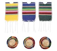 VINTORKY Mini Chapeau Mexicain en Paille et Écharpes Décoratives en Coton pour Bouteilles de Bière et Soda, Set Festif pour Familles et Hôtels, Ambiance Cinco de Mayo
