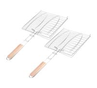 VINTORKY Paniers à Griller Grille à Poisson et Viande pour Barbecue Extérieur Lot de 2 en Fil de Fer Poignée en Bois Facile à Retourner