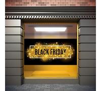 vinyle Black Friday vitrines Promotion soldes texte Black Friday Blanc et noir fond Doré | 100 cm de Long X 50 cm de Haut | vinyle adhésif | Decora votre Vitrine | autocollants adhésives Vitrine |