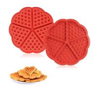 VINZOR 2 moules à gaufres en silicone, revêtement antiadhésif, mini-moule à muffins en forme de cœur, ustensile de cuisine, 5 cavités, moule à crêpes (rouge)