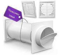 Vioks.pro Caisson Mural 125 avec Clapet Anti-Retour et Grille Extérieure - Passage Extensible de 125 mm - Pour Climatisation et Hotte Aspirante
