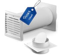 VIOKS Système Aération et Ventilation Extensible, Bouche VMC 125 mm, Traversée de Mur blanche avec Grille Aération et Clapet Hotte Anti Retour