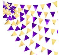 Violet et Dorées Fanion Guirlande Bannière Décoration de fête Pourpre Or Brillant Tissu Drapeau guinguette exterieu Banderole pour Anniversaire Bapteme Remise de Diplôme Mariage EVJF Halloween Decor