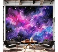 Violet Papier Peint Intissé Rêve Nébuleuse Panoramique Mural | Romantique Cosmos Ciel étoilé Papier Peint Panoramique 200 x 140 cm, Décoration Fresque Murale Salon Chambre Coucher
