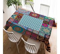Violetpos Nappe en lin - Facile d'entretien - Lavable - Anti-taches - Motif géométrique marocaine - Mandala psychédélique - 100 x 140 cm