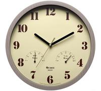 Violiica Horloge murale silencieuse et résistante aux intempéries avec thermo-hygromètre, grande horloge de jardin analogique sans tic-tac (jaune)