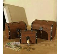 Violiica Tirelire en bois avec serrure et clé, tirelire sécurisée, pour économiser des notes, éducative, jaune