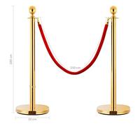 Vip Poteau de dépôt doré 3 pièces - Cordon rouge 150 cm - 6,5 kg par poteau - Poteaux de clôture pour mariage, restaurant et club