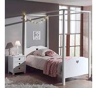 Vipack Lit simple à baldaquin Amori Bois laqué blanc 90x200 cm