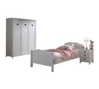 Vipack AMORI Lit simple 90x200cm + Chevet + Armoire trois portes Marron G