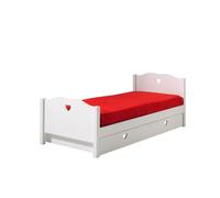 Vipack Lit simple Amori 90x200 cm - Blanc laqué avec tiroir