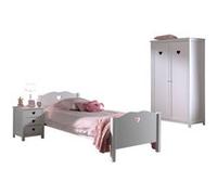 Vipack AMORI Lit simple 90x200cm laqué blanc + Table de chevet + Armoire 2 portes Blanc G