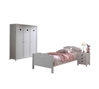 Vipack Amori Lit Simple 90x200cm + Sommier + Chevet + Armoire 3 Portes Blanc