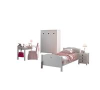 Vipack Lit simple Amori – 90 x 200 cm, Sommier, Chevet, Armoire 3 portes, Bureau – Blanc