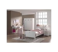 Vipack Amori Lit Simple 90x200cm + Sommier + Chevet + Armoire 3 Portes + Bureau Blanc