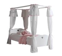 Vipack Amori Lit Simple Baldaquin 90x200cm Laqu Blanc + Rideau De Lit