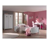 Vipack Chambre complète Amori – Lit simple, sommier, armoire 2 portes, chevet, bureau – Blanc