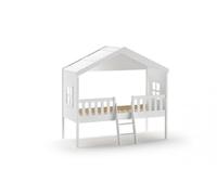 Vipack Lit de maison avec échelle – 90 x 200 cm – Sommier à lattes à roulettes – Blanc laqué