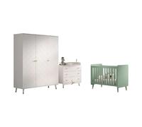 Ensemble chambre à coucher Billy - commode, étagère à teinture, armoire trois portes et lit bébé - blanc/vert